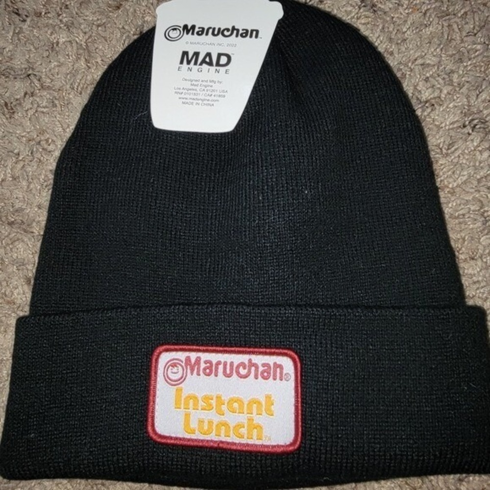 Maruchan Ramen & Champion Beanie Hat Set NWT Black Red Knit Cuffed OSFA 2 Pack